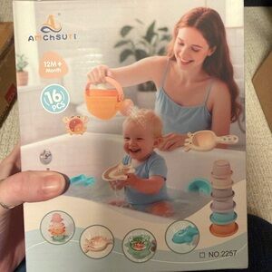 AmchSui Baby Bath Toy Set - Pastel Orange, Blue, Cream